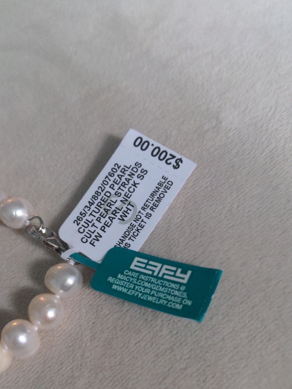 Effy Pearl Necklace Choker.Sterling Silver, New,  White, 8 Millimeters. 16" Long - Picture 2 of 8
